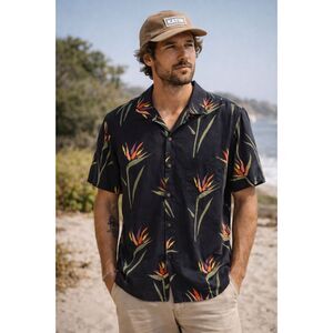 KATIN Black Floral Skater Surfer Button Up Shirt Top   Mens Size Medium